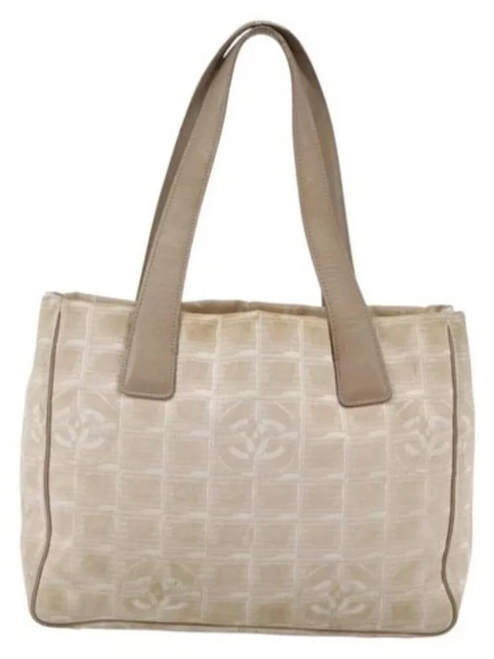CHANEL New Travel Line Tote Bag Beige Gold CC Auth 145082